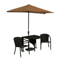 TERRACE MATES ADENA All-Weather Wicker Java Color Table Set w/ 7.5'-Wide OFF-THE-WALL BRELLA - Teak Canopy