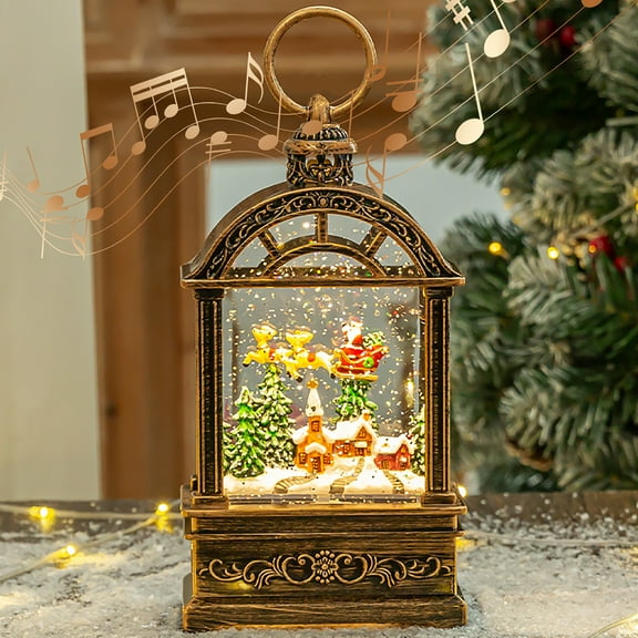TERRALYX Christmas Snow Globe with Music，Snow Globes with USB Cable Operated Snow Globe Lantern,Water Swirling and Glittering Snow Lantern for Christmas Decorations Indoor (Flat House)