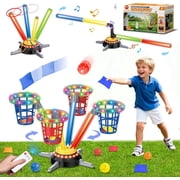 TERRAMUS 3-in-1 Bean Bag and Ring Toss Game Set, Active Motion Spinning Base Yard Sport Toy with 12 Sandbags 12 Rings 12 Balls for Kids Age 3+