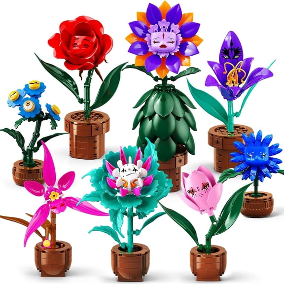 TERRAMUS 8 Pack Fantasy Flower Botanical Building Set, Whimsical Expression Rose Orchid Plant Bricks, Toys for Kids Adults Ages 12+