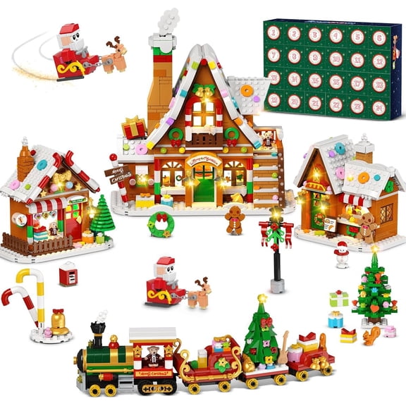 TERRAMUS Advent Calendar Gingerbread House Building Set, 24 Days Countdown Christmas Village Mini Bricks, Toys for Adults Teens Age 12+