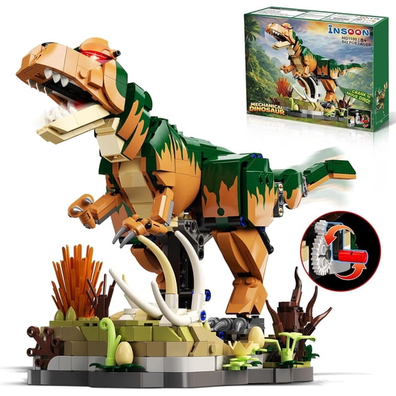 TERRAMUS Mechanical Dinosaur Building Toy, 830Pcs Moving T-Rex Clockwork Bricks Kit with Manual Gear Crank Base For Kids Teens Age 8+