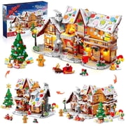 TERRAMUS Winter Holiday Village House Building Set with LED Light, 1397 Piece Seasonal Cottage Construction Model, Festive Building Blocks Toys r for Kids Ages 6+
