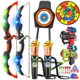 thumbnail image 1 of TERRAMUS Kids Archery Target Game Set, 2-Pack Luminescent Active Bows with Pneumatic Launchers Vacuum Suction Arrows Toys for Boys Girls Ages 5-11+, 1 of 7