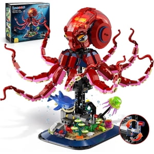 TERRAMUS Set de Construcción de Pulpo Mecánico, 1031 Piezas Kit de Bloques de Animal Oceánico Autómata Móvil con Soporte de Exhibición de Aguas Profundas para Niños de 12+ Años