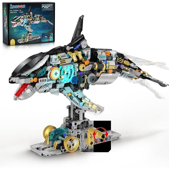 TERRAMUS Mechanical Orca Building Set, 1005Pcs Mechanical Motion Killer Whale Bricks Kit, STEM Toys for Boys Girls Ages 8+