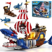 TERRAMUS Shark Pirate Ship Building Set, 887 Pcs Ocean Adventure Exploration Boat Building Blocks Kit Toy for Boys Girls Kids Age 8+
