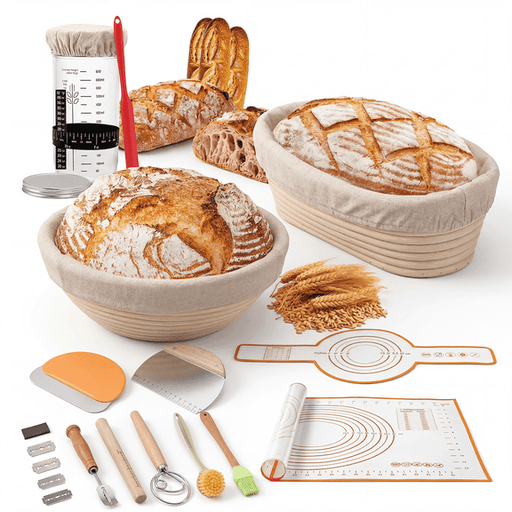TERRAN Sourdough Starter Set  Bread Baking Kit – Bread Baking Kit with Proofing Basket and Tools, Complete Set for Home Bakers and Gift Giving