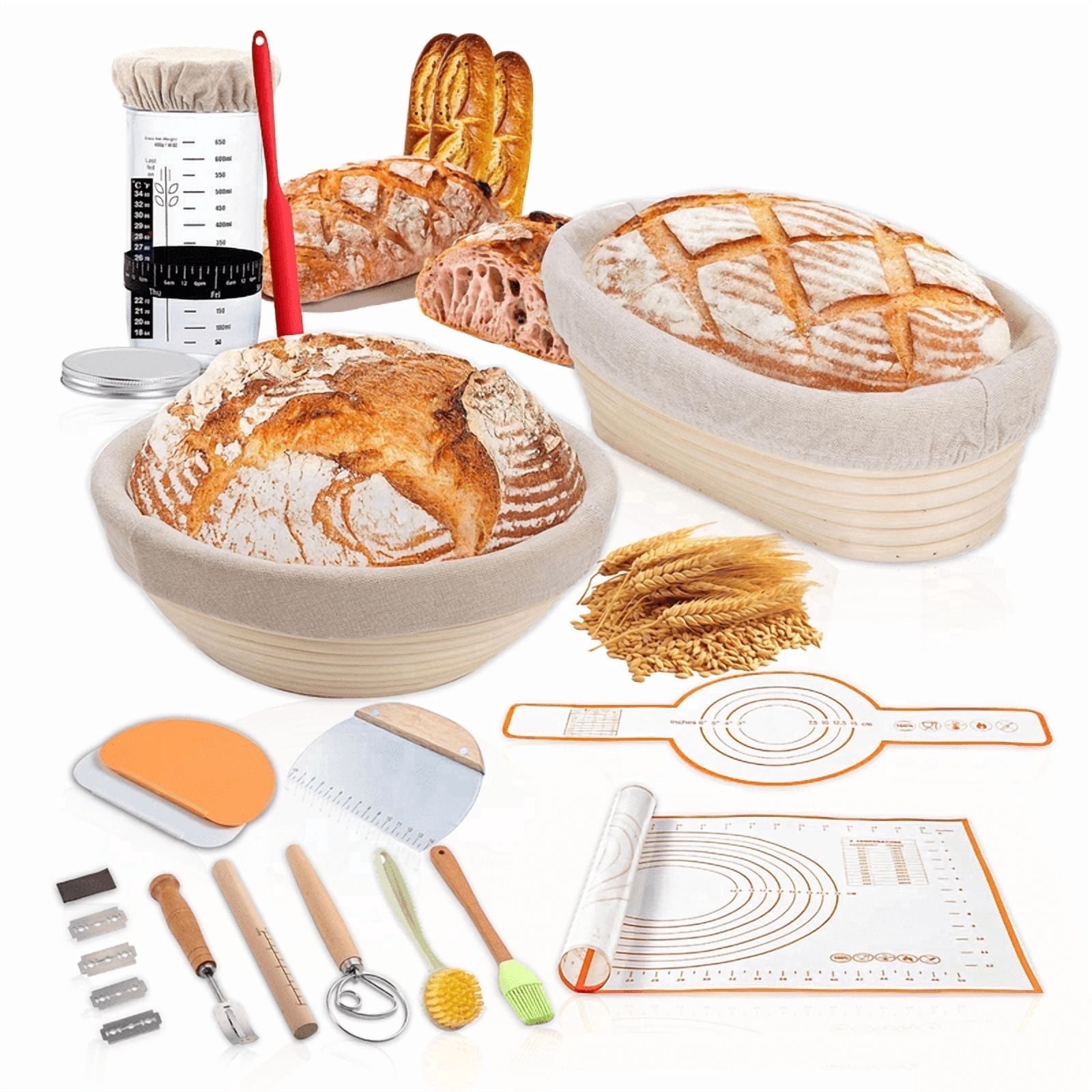 TERRAN Sourdough Starter Set Bread Baking Kit – Bread Baking Kit with Proofing Basket and Tools, Complete Set for Home Bakers and Gift Giving