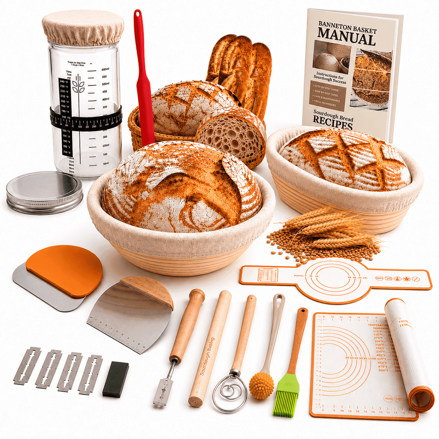 TERRAN Sourdough Starter Set  Bread Baking Kit – Bread Baking Kit with Proofing Basket and Tools, Complete Set for Home Bakers and Gift Giving