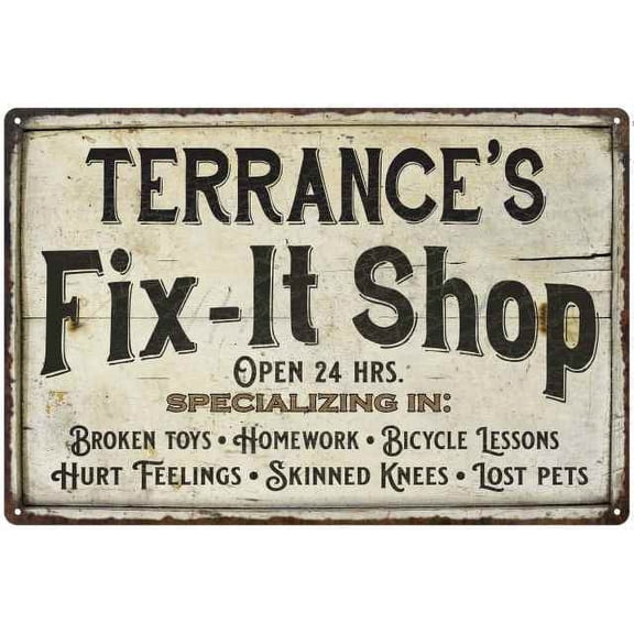 TERRANCE'S Fix-It Shop Sign Grandpa Dad Wall Decor Gift 8x12 Metal 208120006297