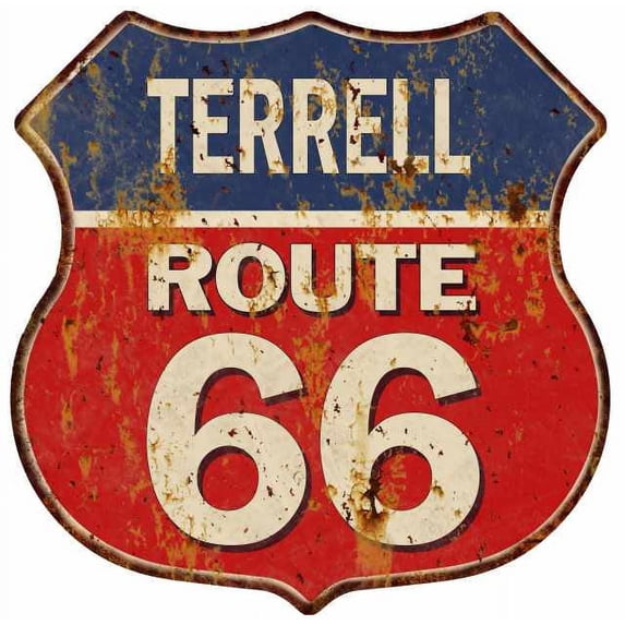 TERRELL Route 66 Sign Shield Metal Gift Man Cave Red 211110005448