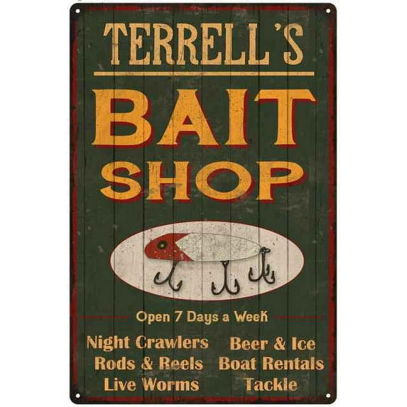 TERRELL'S Green Bait Shop Man Cave Wall Decor Gift 8x12 Metal 108120027474