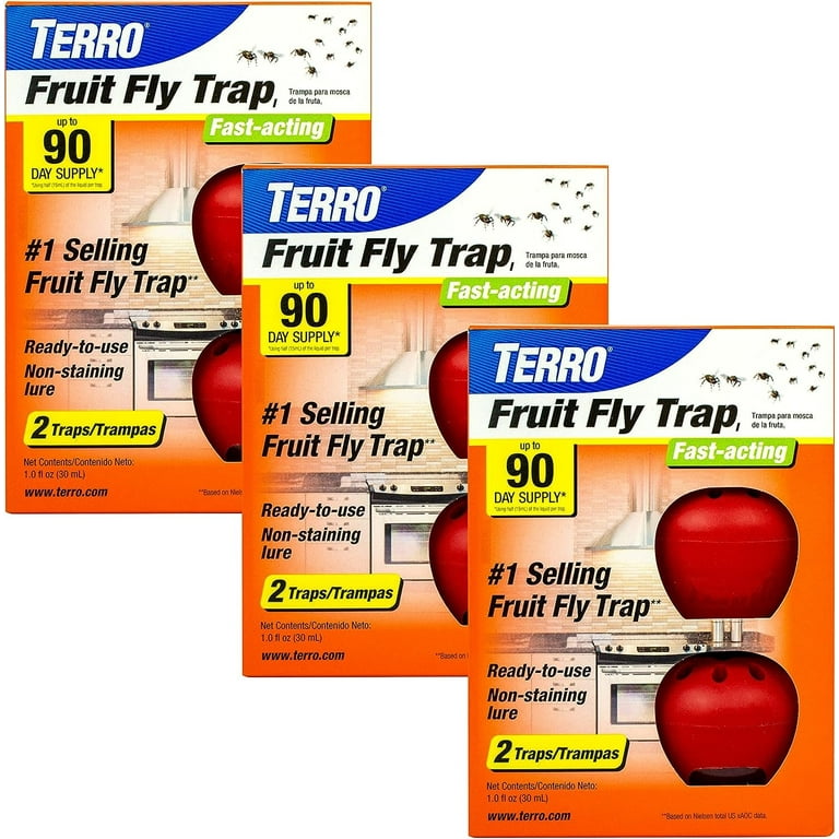 TERRO T2503-3 Ready-to-Use Indoor Fruit Fly Trap with Built in Window - 6  Traps + 270 Day Lure Supply