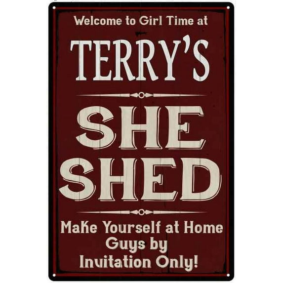 TERRY'S She Shed Red Sign Gift Lady Cave 12x18 Metal Sign 112180088256