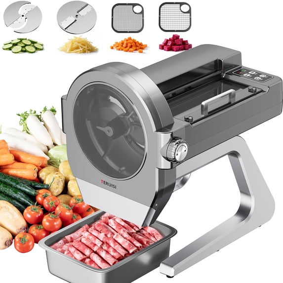 TERUISI Commercial Vegetable Chopper, 300W Automatic Food Cutter Machine with Stainless Steel Blades for Slicing, Shredding & Dicing, Restaurant Kitchen Use