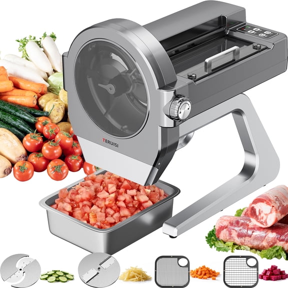 TERUISI Commercial Vegetable Chopper, 300W Automatic Food Cutter Machine with Stainless Steel Blades for Slicing, Shredding & Dicing, Restaurant Kitchen Use