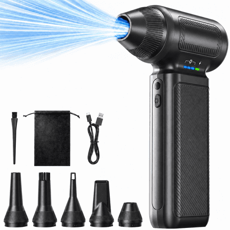 Compressed Air Duster, TERUNSOUL 110000RPM Electric Air Duster Blower, 5000mAh 3 Gear Dust Remover, Replaces Air Cans for Car/Computer/Laptop/Keyboard Cleaning