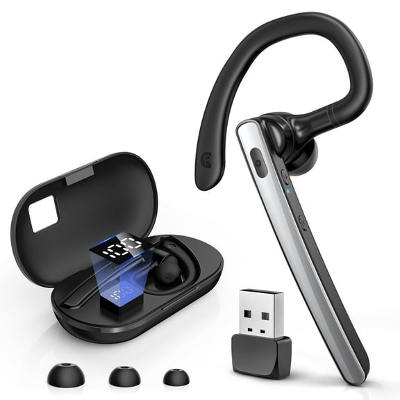 TERUNSOUl Bluetooth Headset V5.3 w/ 600mAh Case  110H Playtime, Mic
