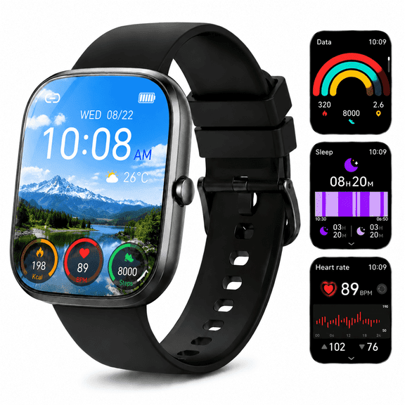 TPUFO Smart Watch for Men Women, Fits for iPhone Android iOS, IP68 1.85" Touchscreen Fitness Tracker with Bluetooth Calling, 120+ Sport Modes, Black