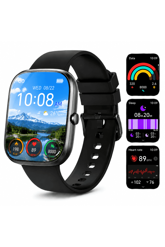 Smart Watch for Men Women, Fits for iPhone Android iOS, IP68 1.85" Touchscreen Fitness Tracker with Bluetooth Calling, 120+ Sport Modes, Black