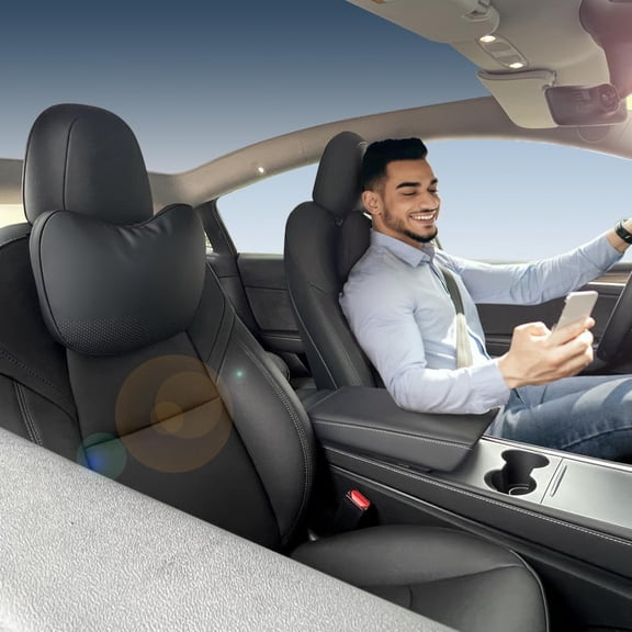 TESBEAUTY Nappa Leather Headrest Pillow 2 Packs for Tesla Neck Uniquely Designed Model Y/3/S/X Car Support Cushion People Under 5'7"