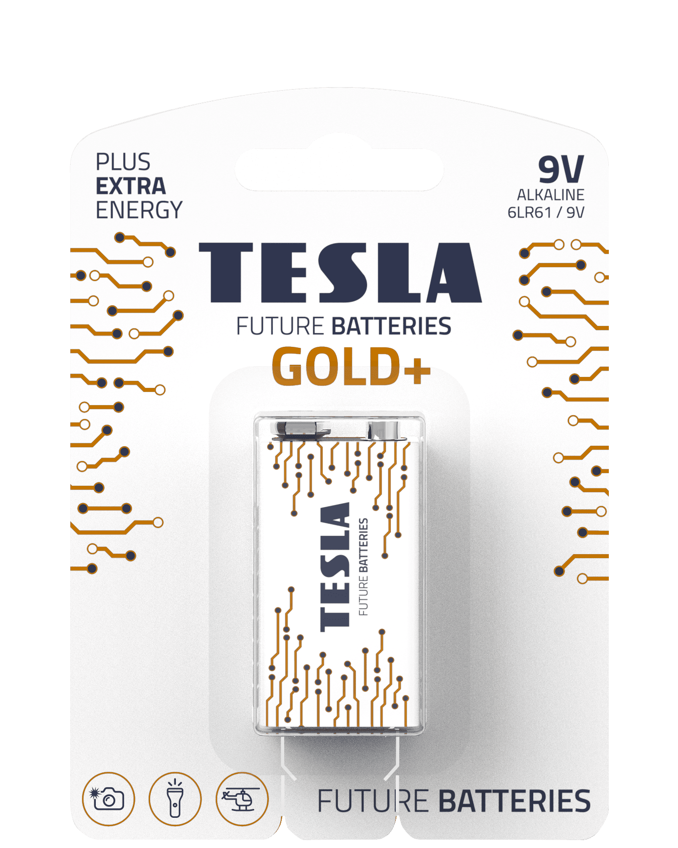 TESLA BATTERIES 9V GOLD+ ( 6LR61 / BLISTER FOIL 1 PC) Maximum Power Alkaline Batteries, 10 Year Shelf Life, A Long-lasting Battery Life, Leak-free