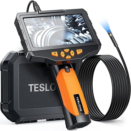 TESLONG Dual Lens Borescope-Endoscope Camera, Snake Camera with 8mm,10ft Flexible Cable, IP67 Waterproof Probe with lights