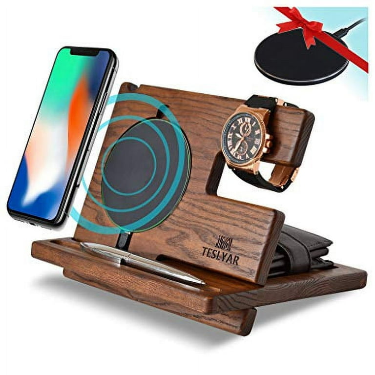 Phone Docking Station Ash Wood Phone Wallet Organizer for Office Gifts for  Men