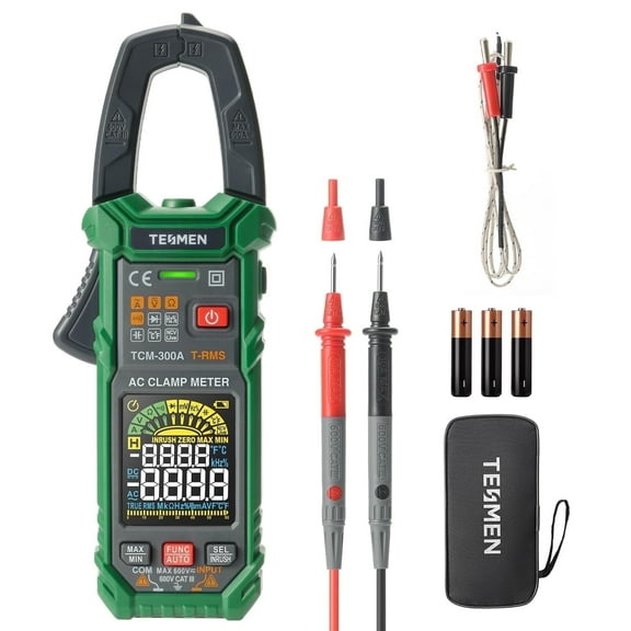 TESMEN Digital Clamp Multimeter TCM-300A, TRMS Auto-Ranging 6000 Count, AC/DC Voltage, AC Current, NCV Detection, 1 Pack