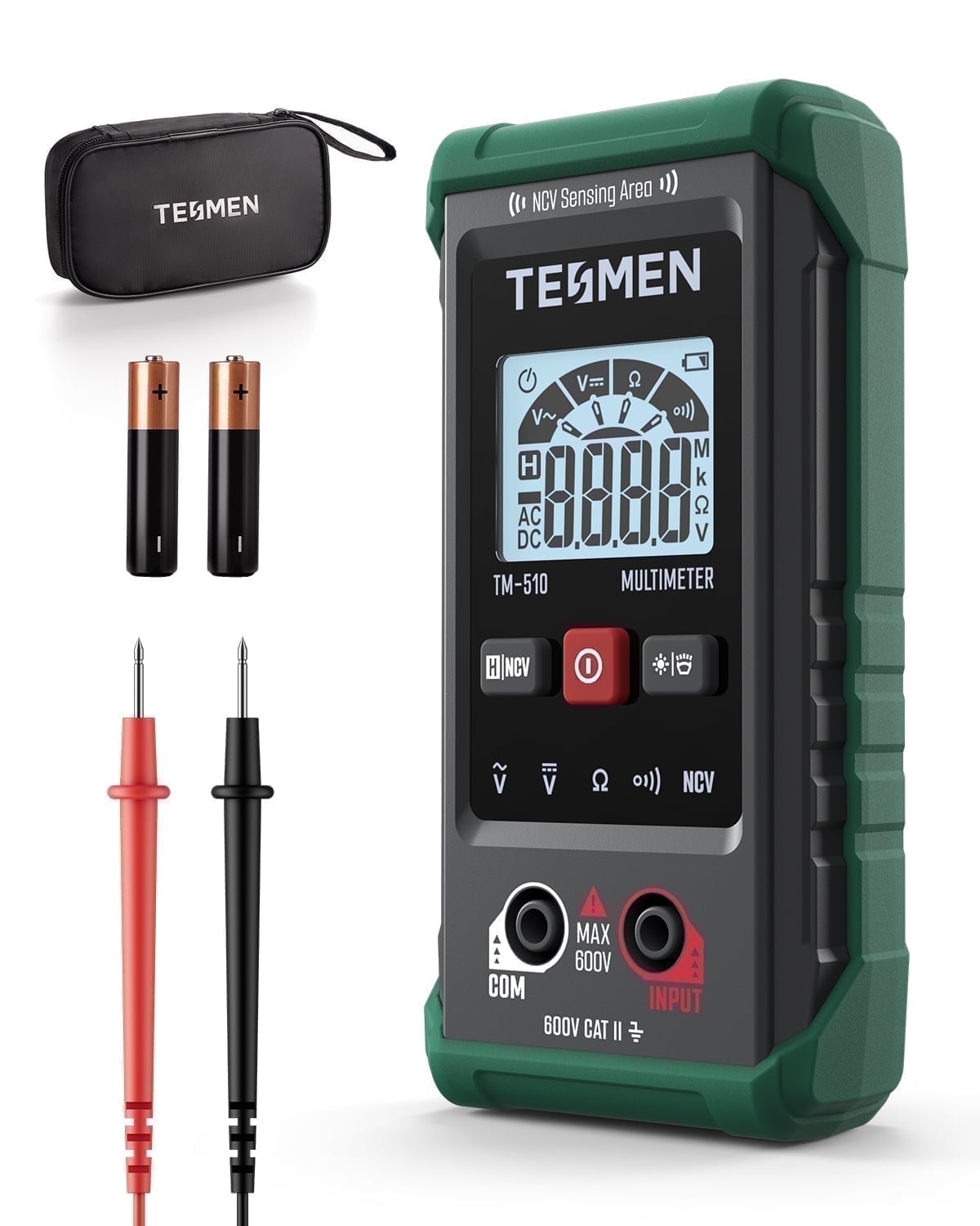 TESMEN Digital Multimeter Voltage Tester TM-510 Volt Ohm Amp Meter with Diode Test, Auto-Ranging Electrical Tester for Home and Car, 1 Pack