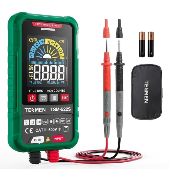 TESMEN TSM-522S TRMS Digital Multimeter with Large Color Display, Automatic Auto-Ranging Voltmeter for Voltage, Resistance & Diodes
