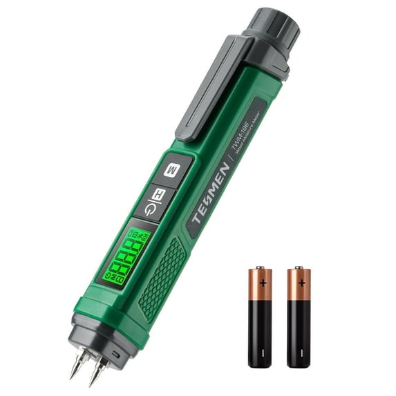 TESMEN Pin-Type Wood Moisture Meter TWM-186, Digital Handheld Water Detector for Firewood, Drywall, Building Materials with Backlit LCD