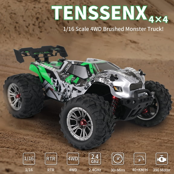 TESOBI 1:16 Scale Remote Control Car with Dazzling LED Lights, 4WD High/Low Speed, 2.4 GHz Remote Control, 4X4 Waterproof Off-Road Truck with Two Rechargeable Batteries
