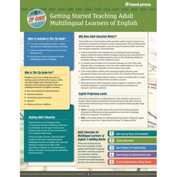 Tesol Zip Guides TESOL Zip Guide: Getting Started with Teaching Adult Multilingual Learners of English, (Paperback)