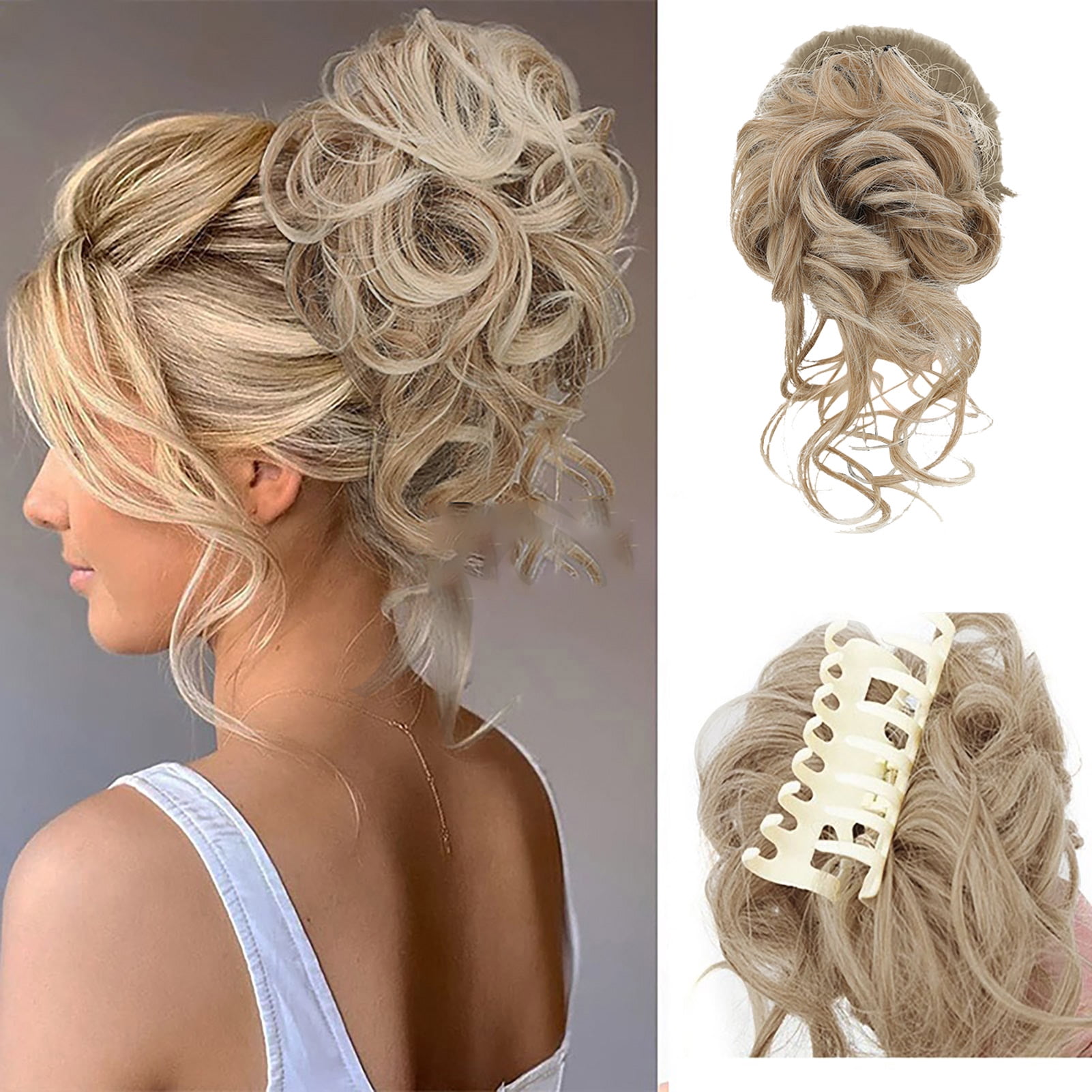 TESOON Claw Clip Messy Bun Hair Piece, Synthetic Curly 