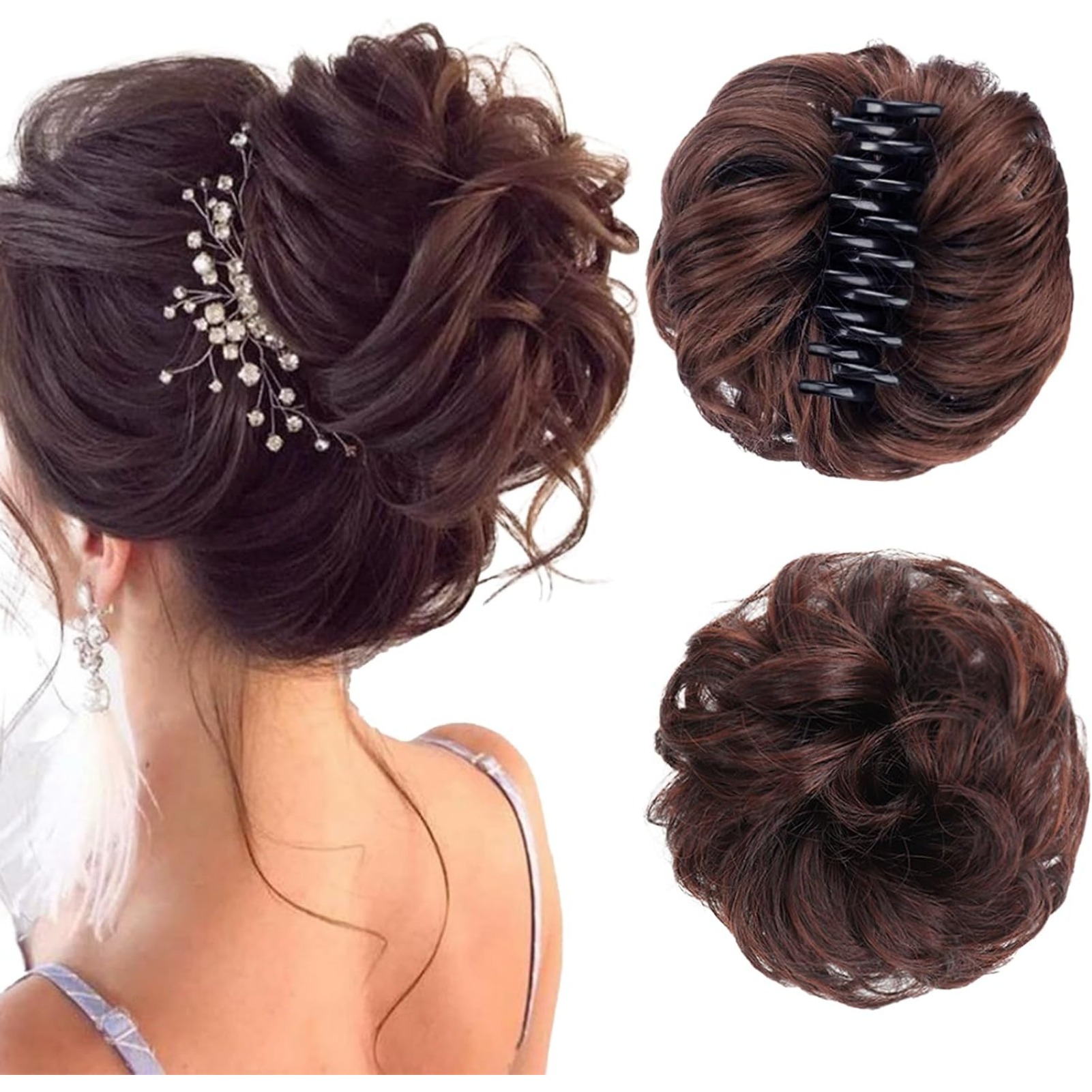 TESOON Synthetic Chignon Messy Bun Claw Clip in Hair Piece Wavy Curly