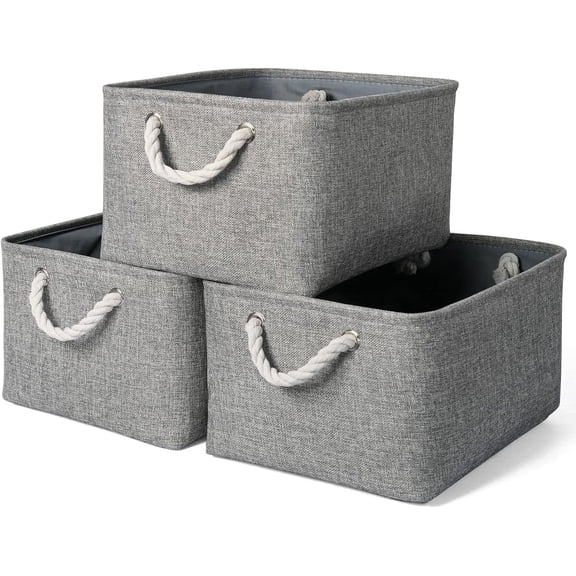 TESPERT 3-Pack Extra Large Storage Basket Set, Trunk Organizer, Clothes Toys Bin, 15.7 x 11.8 x 8.3 Inches, Rectangular EVA Collapsible Shelf Box with Handles, Grey