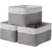 TESPERT 3-Pack Large Storage Baskets Set - Collapsible EVA Organizer Bins with Handles for Shelves, Nursery, Office 13.8x9.8x6.7" - Space Saving & Multi-Purpose, White & Grey