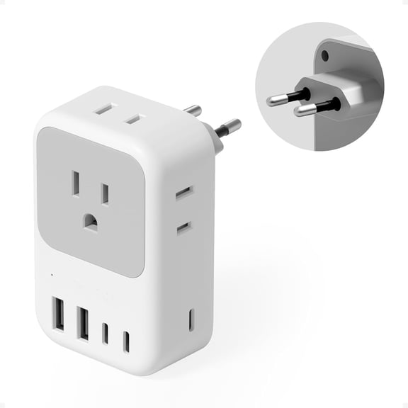 TESSAN 28W US to Europe Travel Plug Adapter, Type C Power Adaptor with 4 Outlets 5 USB Ports (3 USB C) for USA to EU Italy Spain France Germany