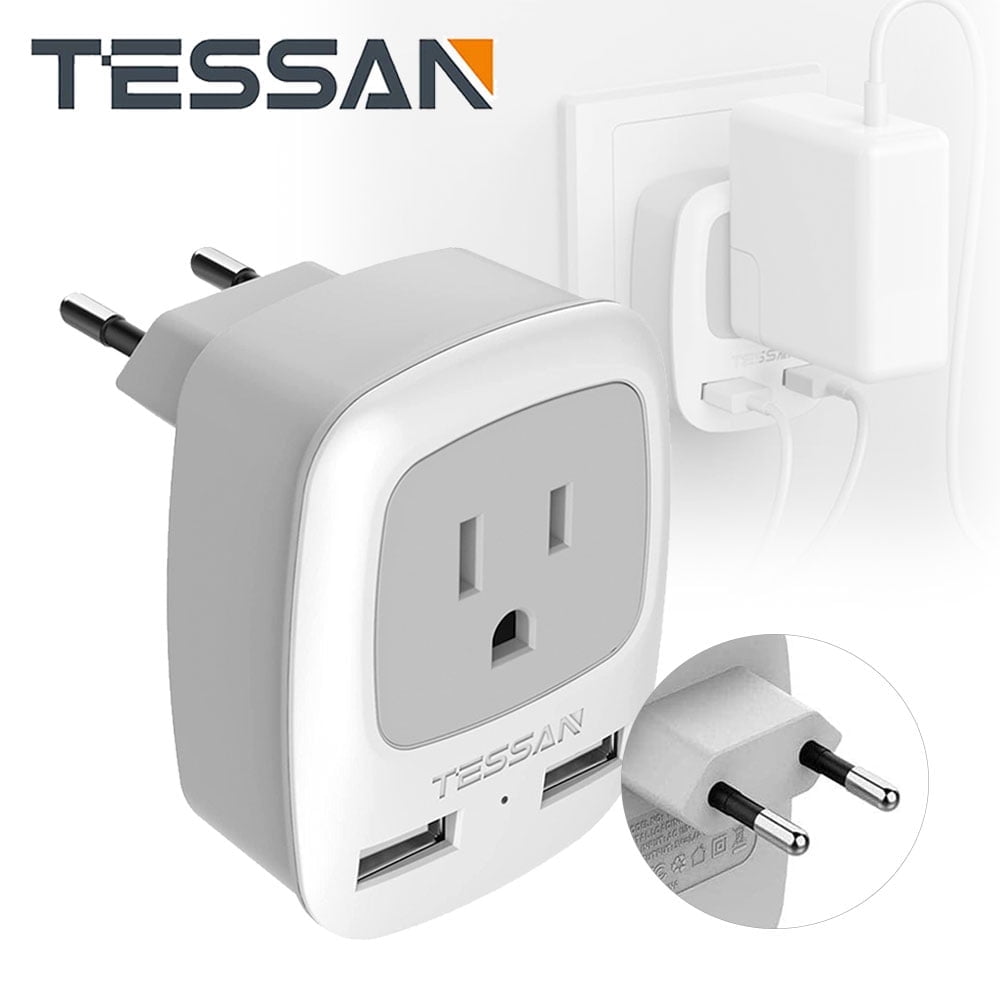 TESSAN European Travel Adapter,International Power Plug with 2 USB,for