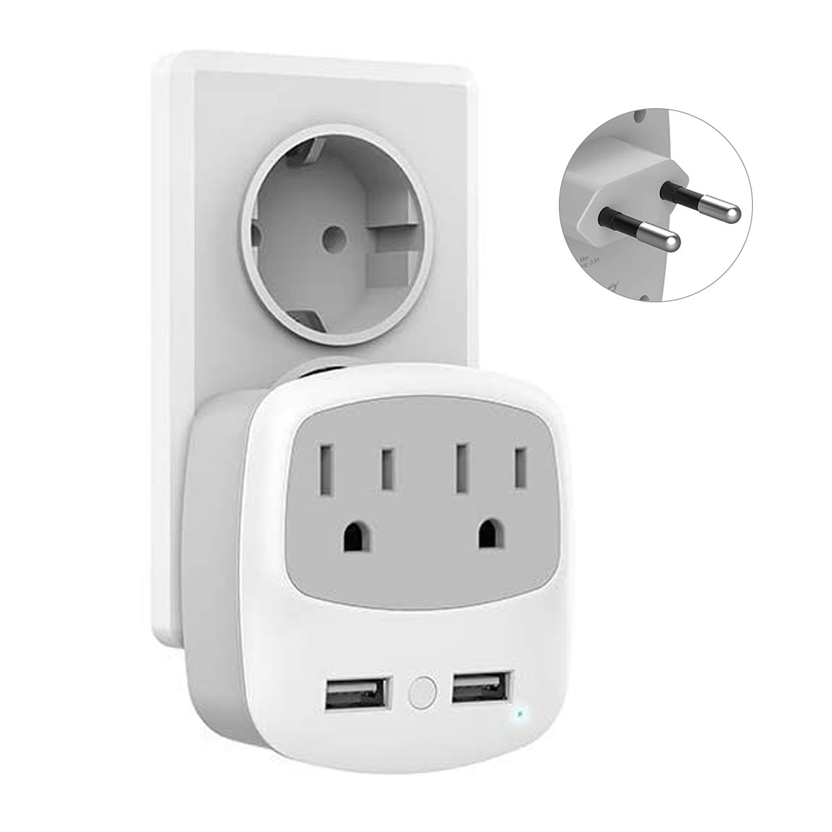 TESSAN European Travel Plug Adapter,2 Outlets 2 USB Ports,for Spain