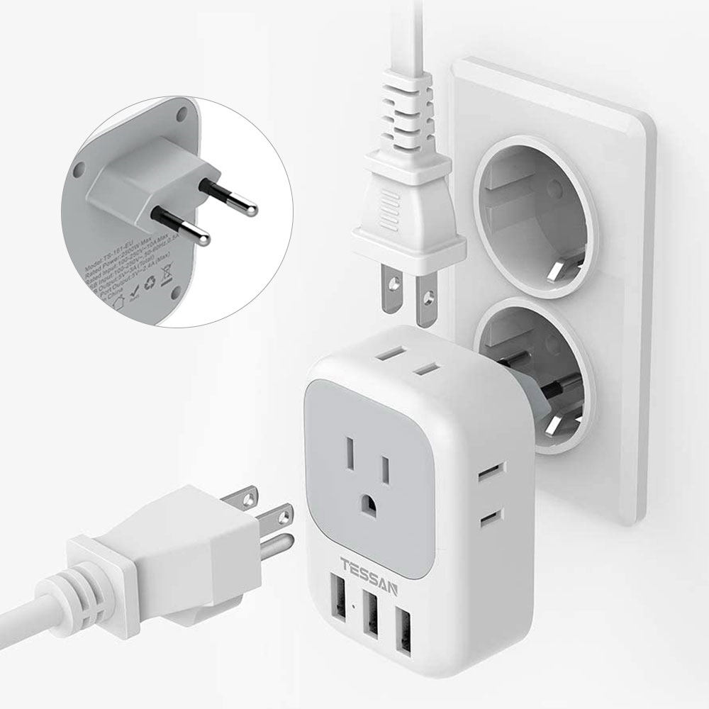 TESSAN European Travel Plug Adapter with 4 AC Outlets and 3 USB Ports