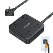 TESSAN Flat Plug Power Strip with USB and Type C,5 ft Ultra Thin Flat Plug Extension Cord,4 Outlets and 3 USB(1 USB C) Wall Charger,Overload Protection Switch,Compact for Office,Travel, School