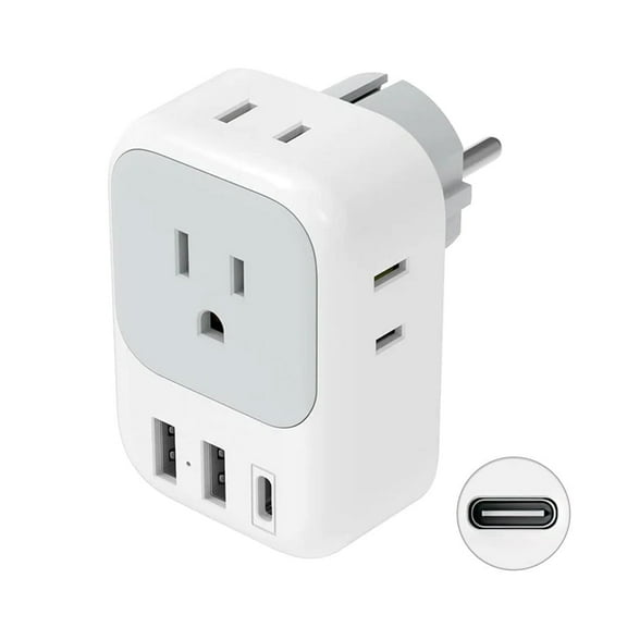 EU Europe Travel Plug Adapter with 3 USB Charger (1 USB C)