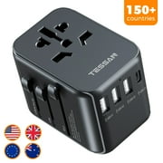 TESSAN International Plug Adapter, Universal Power Adaptor with 4 USB Ports (1 USB C),Wall Charger for USA to Europe France Germany Spain Ireland Australia,Worldwide Travel Essentials