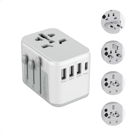 Universal Travel Plug Adapter with 4 USB Ports (1 USB-C) for Worldwide