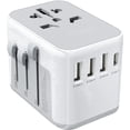 thumbnail image 1 of Universal Travel Plug Adapter with 4 USB Ports(1 USB C) and Multiple Plug Options, Double Fuse, White and Gray, 1 of 7