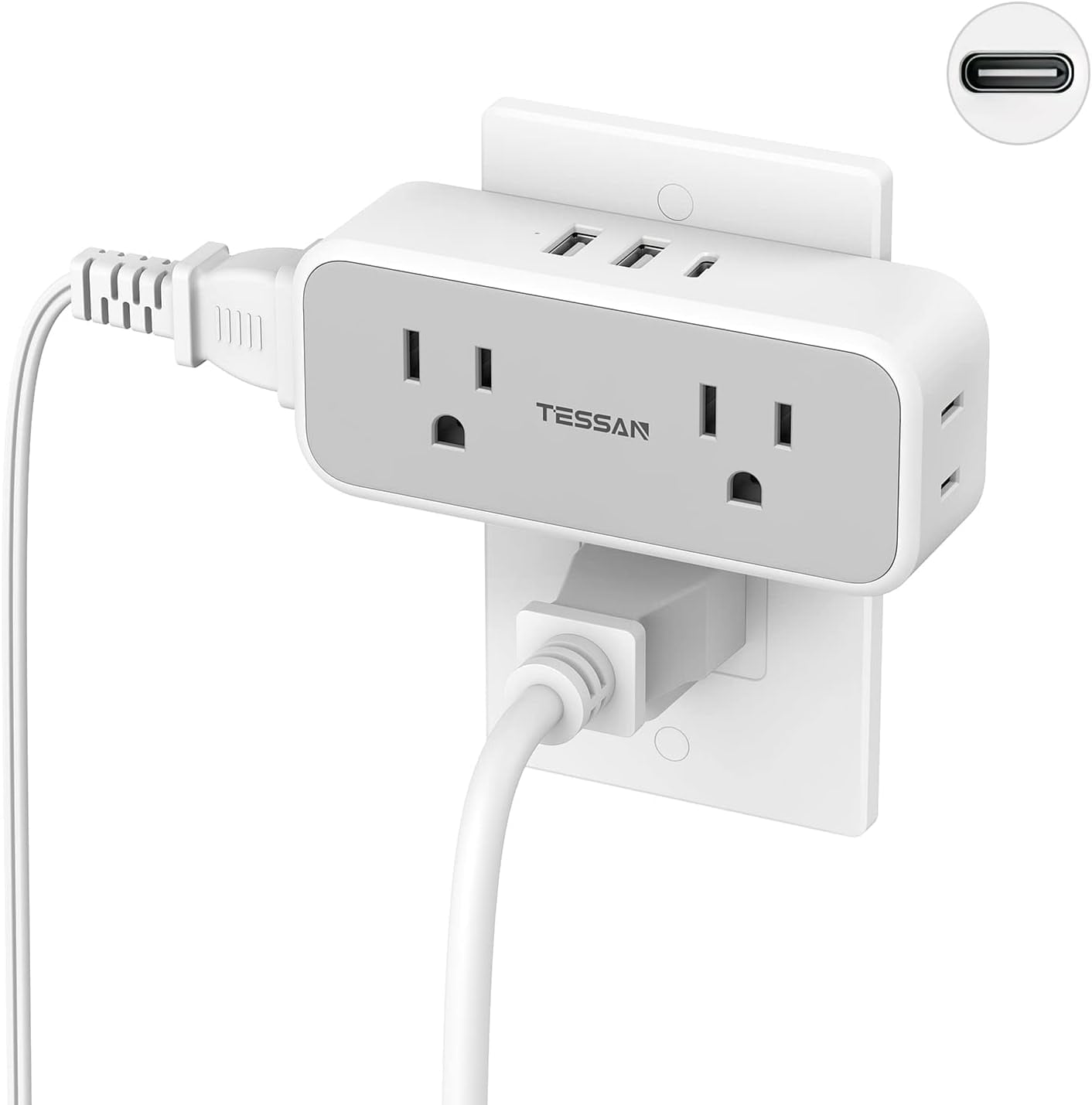 TESSAN Multi Plug Outlet Extender,4 Outlet with 3 USB Wall Charger (1 ...