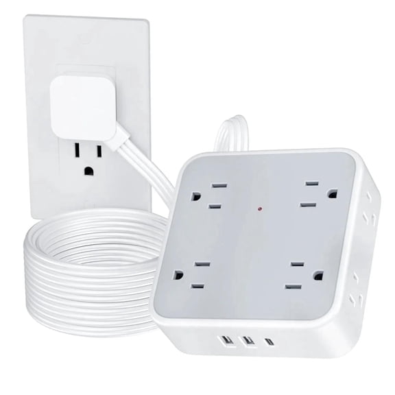 8 Outlet Surge Protector with Flat Plug, 3 USB Ports, 5Ft Extension Cord, Wall Mountable, 900 Joules